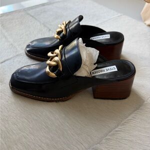 Steve Madden Black Mules with Gold Chain Detail